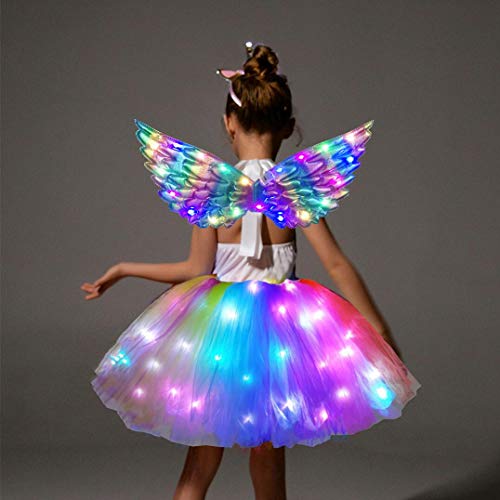 SHINYOU Girls Unicorn Costume, Rainbow Unicorn Dress, LED Light Up Unicorn Tutu with Wing for Halloween Birthday Gift DeepRainbow+Wing 5-6Y¡­ - Image 4