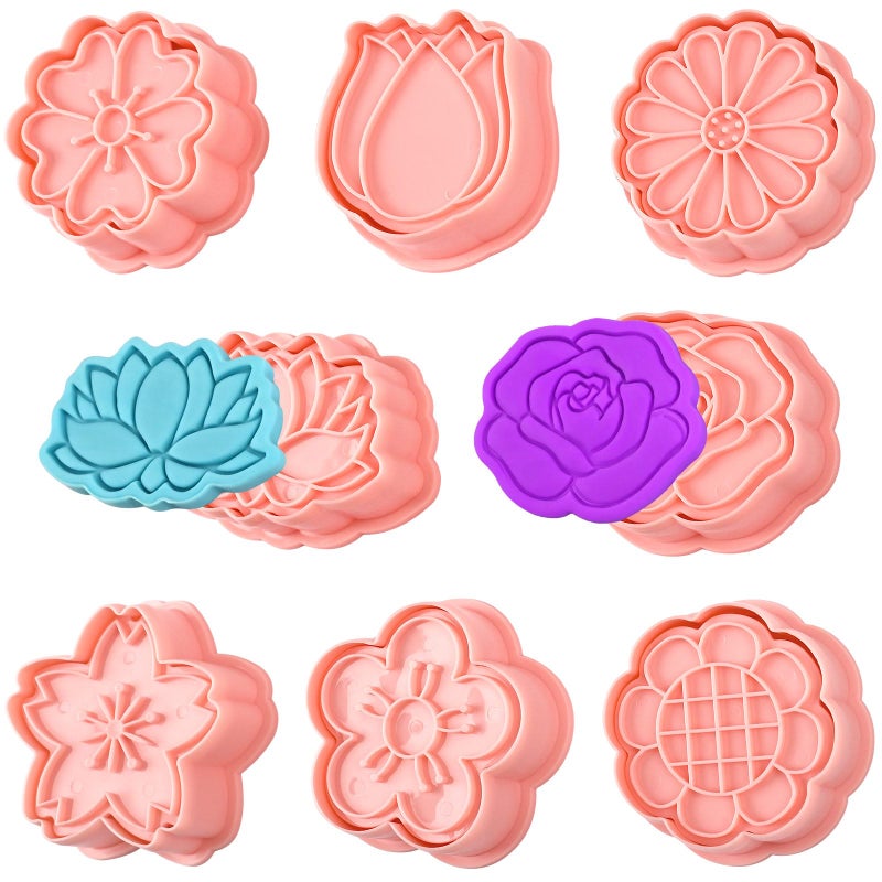 Sakolla 8 Pack Flower Cookie Cutters, 3D Cookie Cutter with Plunger Stamp, 8 Styles Spring Flowers Cookie Stamps for Home Kitchen - Image 1