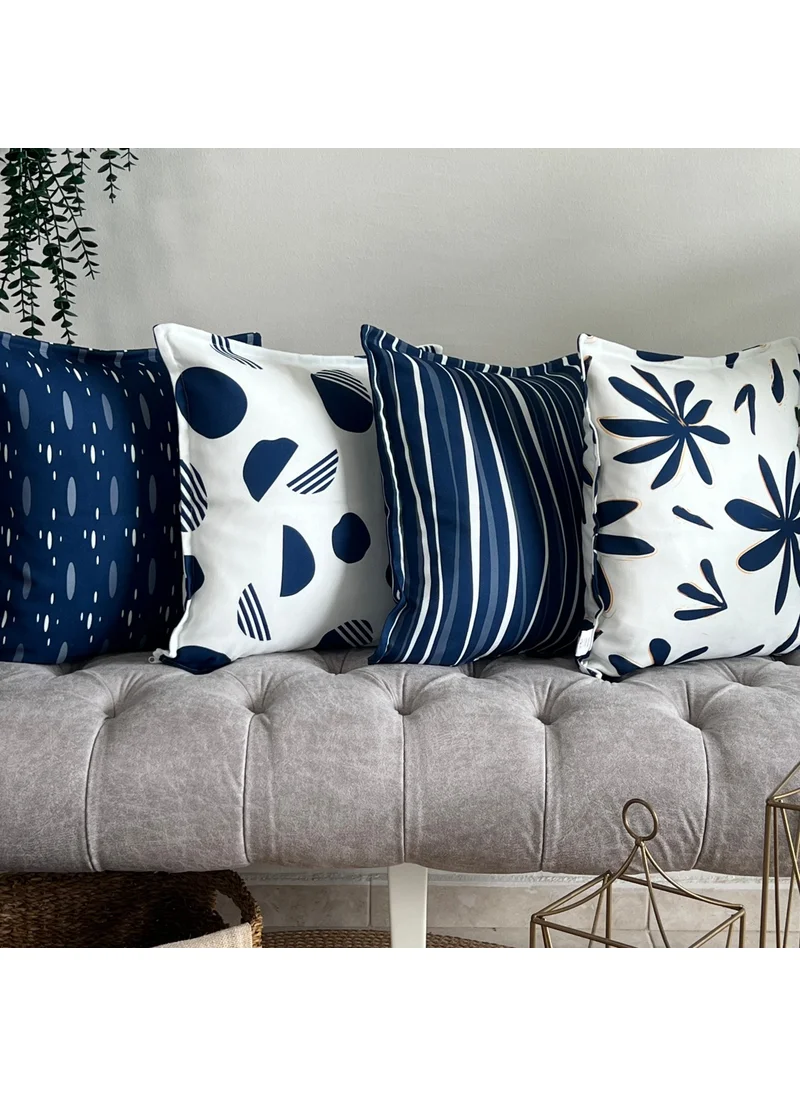 Deseni̇zmir Pattern Izmir Pattern Mir Decorative Cushion Cover Navy Blue Combination 4 Pieces