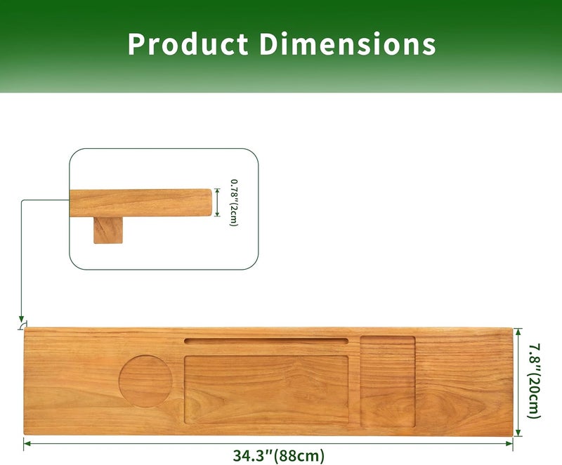VaeFae Teak Bathtub Tray Table, Wooden Bath Board for Tub with Wine and iPad Holder - Image 3
