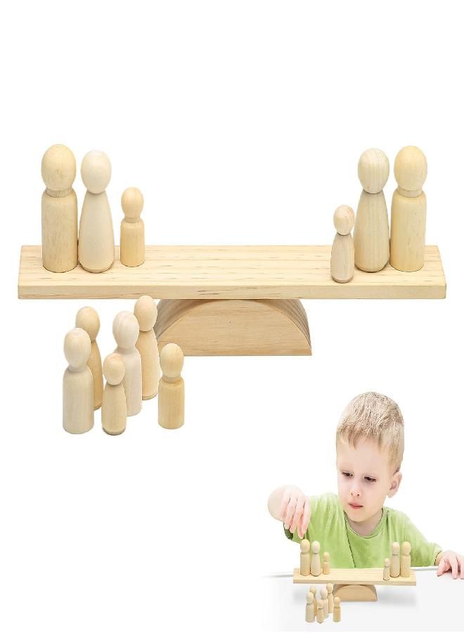 Promise Babe Wooden Baby Toys Balance Counting Toys Math Games Unfinished Wooden Peg Dolls Preschool Learning Educational Montessori Toys for Kids Toddlers - Image 2