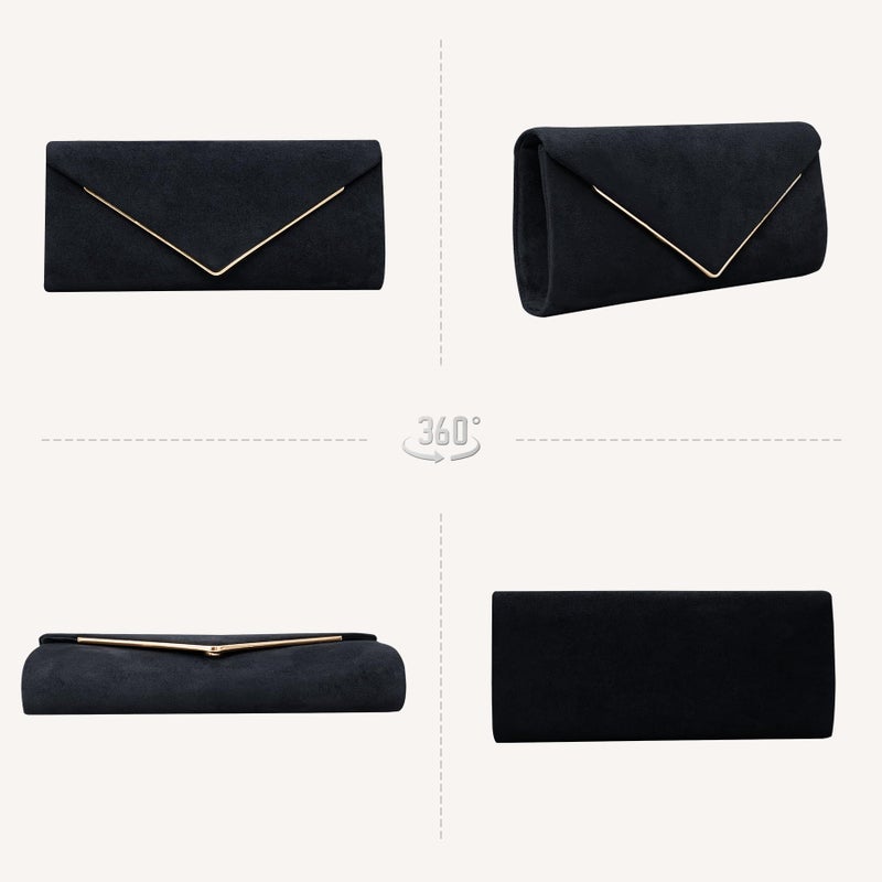 Larcenciel Black Suede Clutch Purses for Women, Elegant Envelope Evening Bag with Detachable Chain, Velvet Party Bags Ladies Shoulder Handbags for Formal Events, Wedding, Cocktail, Prom, Homecoming - Image 5