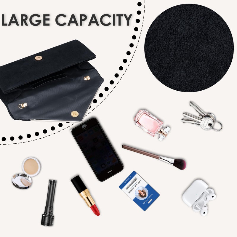 Larcenciel Black Suede Clutch Purses for Women, Elegant Envelope Evening Bag with Detachable Chain, Velvet Party Bags Ladies Shoulder Handbags for Formal Events, Wedding, Cocktail, Prom, Homecoming - Image 4