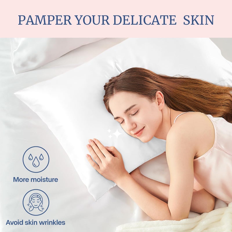 BEDELITE Satin Pillowcase for Hair and Skin, Super Soft and Cooling Similar to Silk Pillow Cases 2 Pack with Envelope Closure, Gift for Women Men(20"x26" Standard Size, White) - Image 3
