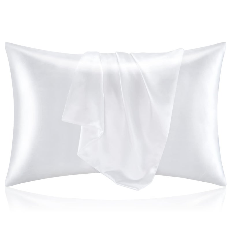 BEDELITE Satin Pillowcase for Hair and Skin, Super Soft and Cooling Similar to Silk Pillow Cases 2 Pack with Envelope Closure, Gift for Women Men(20"x26" Standard Size, White) - Image 1