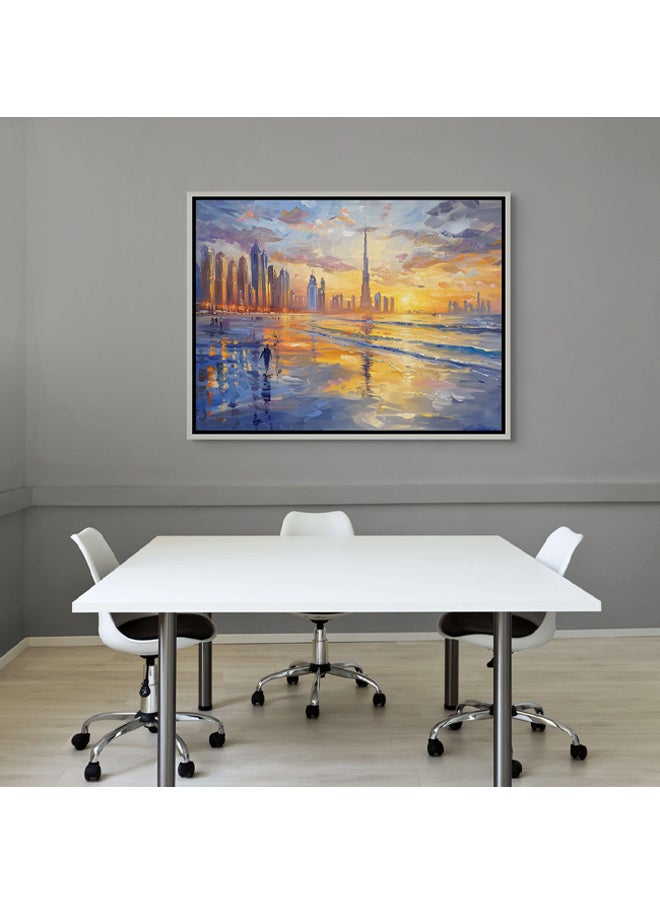 Art Decor - Art Decor Framed Canvas Abstract Painting Print of Dubai Beach Dubai Skyline Cityscape Colorful Dubai Sunset Wall Art Print Wall Decor for Office Living Room Bedroom Gifting - Image 1