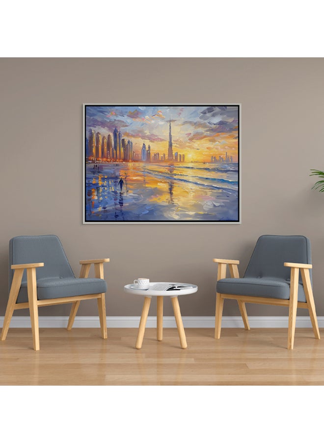 Art Decor - Art Decor Framed Canvas Abstract Painting Print of Dubai Beach Dubai Skyline Cityscape Colorful Dubai Sunset Wall Art Print Wall Decor for Office Living Room Bedroom Gifting - Image 1