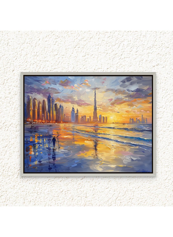 Art Decor - Art Decor Framed Canvas Abstract Painting Print of Dubai Beach Dubai Skyline Cityscape Colorful Dubai Sunset Wall Art Print Wall Decor for Office Living Room Bedroom Gifting - Image 1