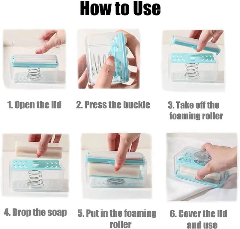 Anshri 2in1 Portable Portable Laundry Rolling Soap Box Easy Cloth Washing Soap Roller Plastic Dispenser Case with Lid Having RollerPack of 1 - Image 4