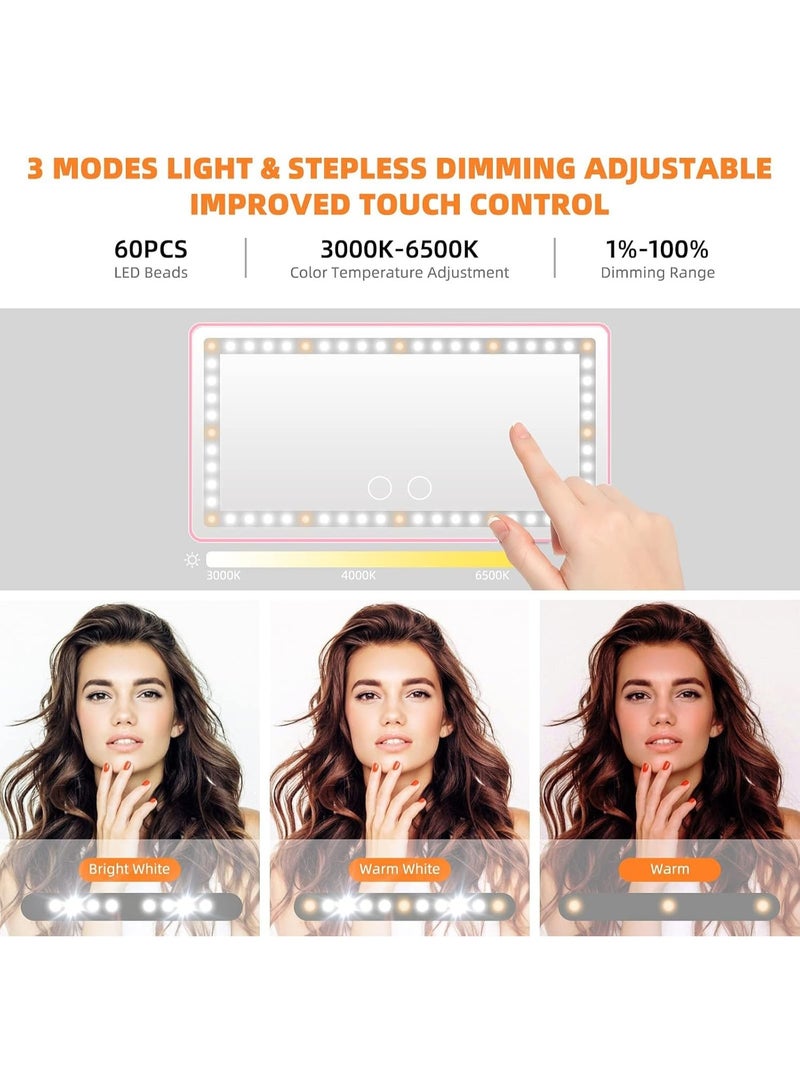 Car Sun Visor Lighted Vanity Mirror Car Vanity Mirror with Light 80 LED, Dimmable Sun Visor Mirror with Touch Screen, Clip-On Vanity Mirror for Women (Pink) - Image 3