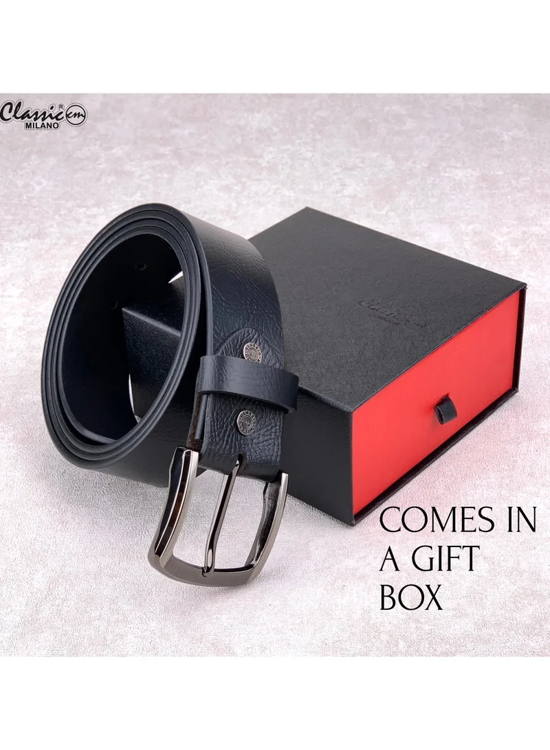 Classic Milano Black (Osaka 40MM) Classic Milano Leather Belt for Men – Genuine Leather Mens Belt, Formal & Casual Dress Belt Men with Gift Box, Adjustable Men's Belts, Office & Daily Wear for Men | Best Price UAE