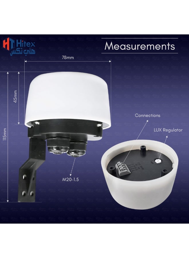 هيتكس مستشعر ضوء جيفكس | مفتاح خلية ضوئية من الغسق إلى الفجر | تحكم تلقائي في الإضاءة ليلاً/نهاراً | مفتاح ضوئي كهربائي ٢٢٠-٢٤٠ فولت تيار متردد للإضاءة الخارجية، ومصابيح الشوارع، وإضاءة الحدائق والأمن (١٥ أمبير) - Image 5