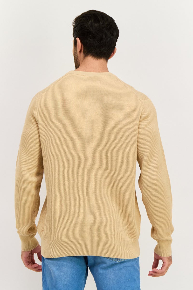 ESPRIT Men V Neck Knitted Cardigan, Beige  - Image 3
