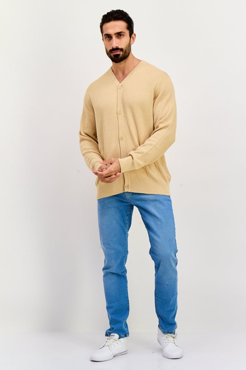 ESPRIT Men V Neck Knitted Cardigan, Beige  - Image 4