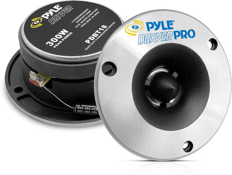 Pyle 3.75'' تويتر قرن تيتانيوم (زوج) - تشطيب قطع كروم ألمنيوم مع هيكل مغناطيسي 300 واط ذروة 20 أونصة استجابة تردد 2kHz - 25kHz 4 أوم و 1'' لفائف صوت كابتون PDBT18 - Image 1