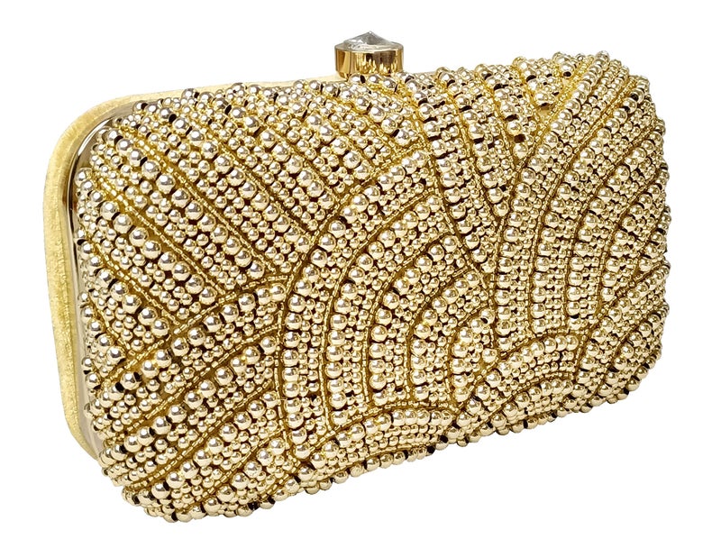 DUCHESS Women's Velvet Pearl Box Clutch with Detachable Chain Sling Strap - Hand Clutch Wallet Purse for Wedding Party, Casual (Golden, 7 x2x 4 inches) - Image 5