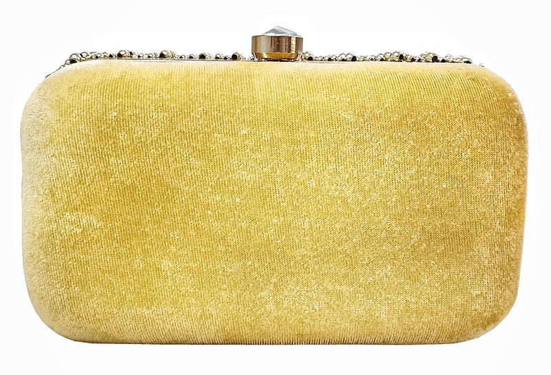 DUCHESS Women's Velvet Pearl Box Clutch with Detachable Chain Sling Strap - Hand Clutch Wallet Purse for Wedding Party, Casual (Golden, 7 x2x 4 inches) - Image 3
