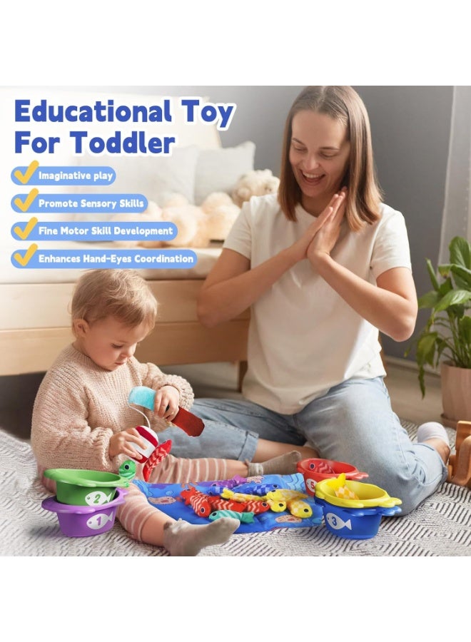 unikbebe Magnetic Fishing Game for Toddlers, Montessori Educational Toy for Fine Motor Skills, Number Counting, Color Sorting, Stacking Cups, Safe BPA-Free Soft Material, Baby Sensory Toy with Storage Bag - Image 4