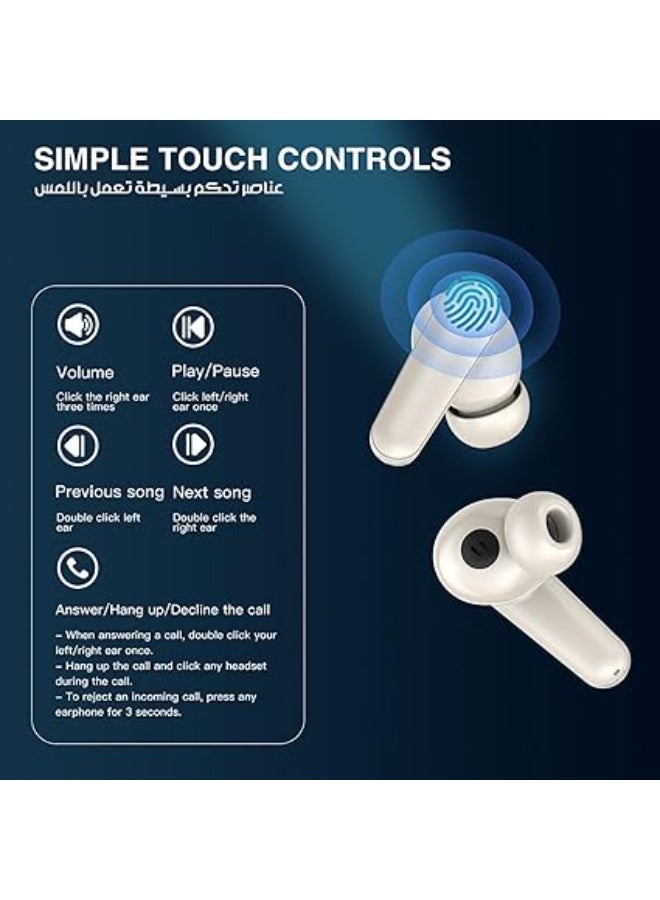 PEJE L08 Wireless Earbuds – Bluetooth 5.4, ANC, Powerful Bass, 7H Playtime, IPX4 Sweatproof, Fast USB-C Charging, AI Clear Call with Dual Mic – True Wireless For Gym/Music/Calls. (White) - Image 3