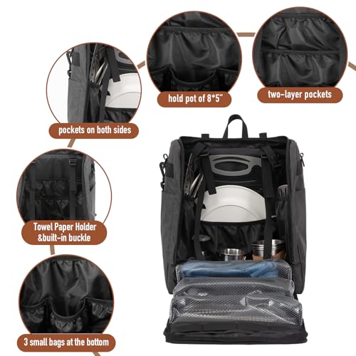 KingCamp Oversized Camping Kitchen Organizer, Ultralight Hanging Cooking Utensils Bag Portable Storage Backpack with Paper Towel Holder & 3 Pockets for Outdoor BBQ Cooking (Bag Only) - Image 3