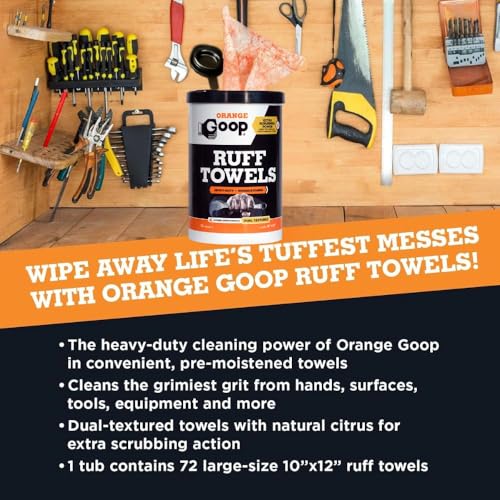 GOOP Orange Heavy Duty Ruff Towels with Scrubbing Power 10 x 12 Dual Textured MultiPurpose Cleaning Wipes Removes Dirt Grease Oil 72 Count - Image 3