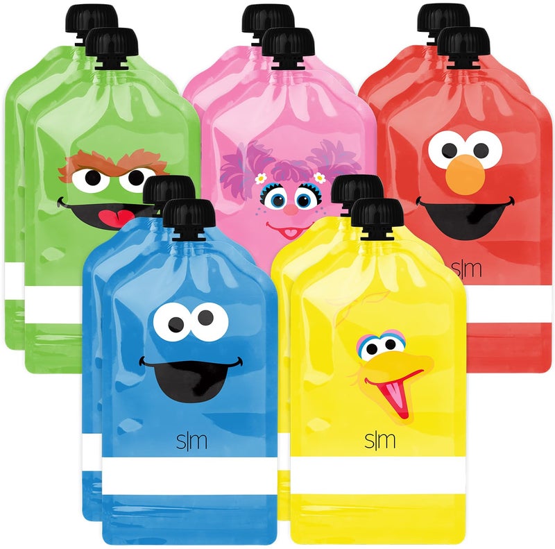 Simple Modern Sesame Street Reusable Baby Food Pouches for Toddlers | BPA Free Plastic, Food Safe, Freezer Safe | Refillable for Applesauce Yogurt & Puree Squeeze Pouch | 10 pack | 5oz | Sesame Street - Image 1