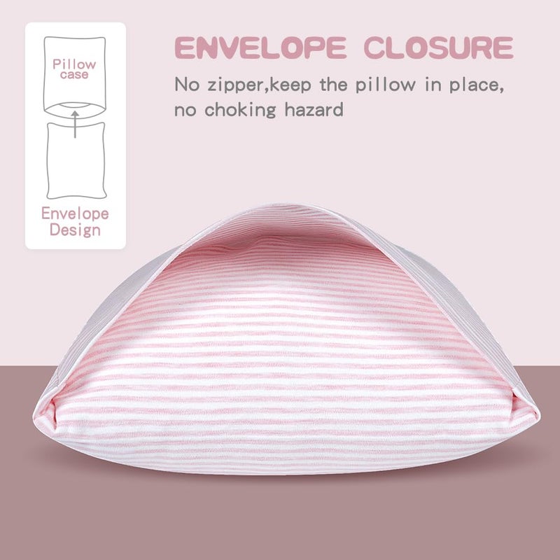 Zenssia Organic Cotton Toddler Pillowcase/Travel Pillowcase Pack of 2 Set 13x18 Inches with Envelope Closure - Soft & Breathable Baby Pillow Case Cover Pink Stripe - Image 3