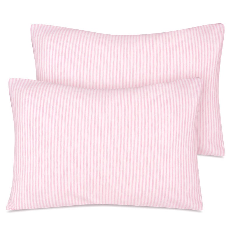Zenssia Organic Cotton Toddler Pillowcase/Travel Pillowcase Pack of 2 Set 13x18 Inches with Envelope Closure - Soft & Breathable Baby Pillow Case Cover Pink Stripe - Image 1