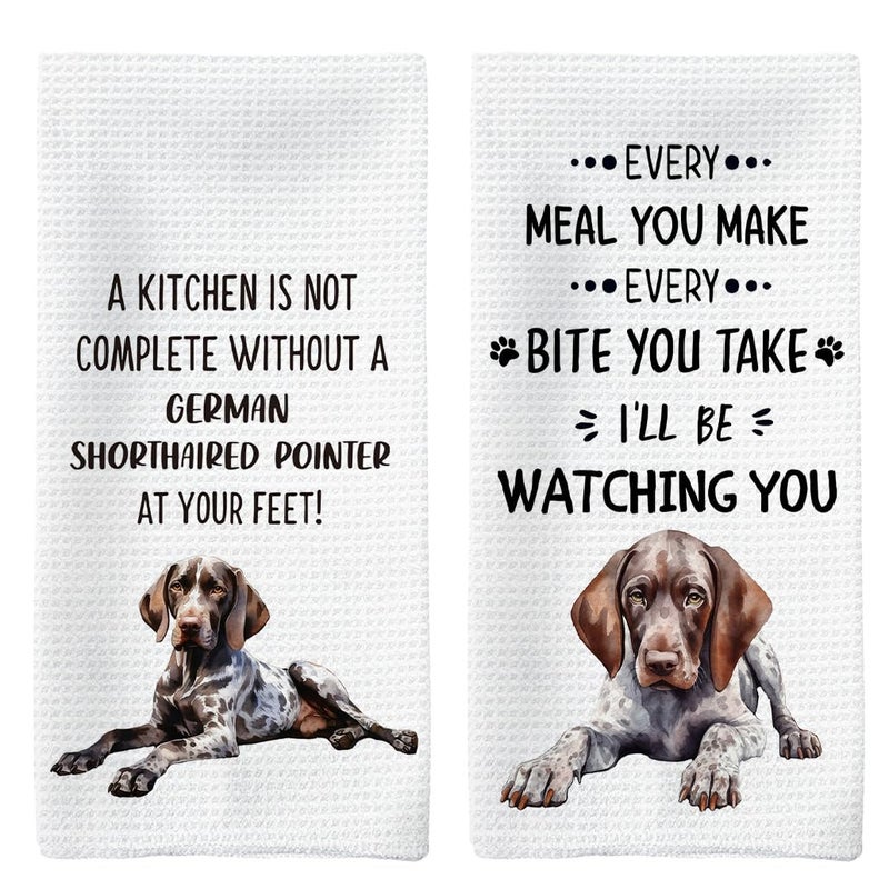 Tzhim German Shorthaired Pointer Gifts Kitchen Towels Set of 2, German Shorthaired Pointer Dishcloths Tea Towels Dish Towels, Dog Hand Towels, Dog Kitchen Bathroom Decor, 16x24inch - Image 1