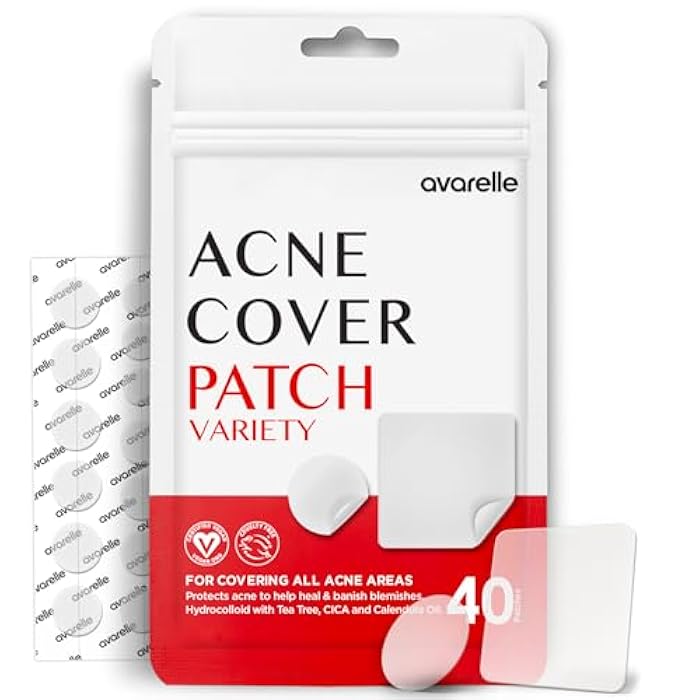 AVARELLE Acne Pimple Patch (40 Count) Absorbing Hydrocolloid Spot Treatment with Tea Tree Oil, Calendula Oil and Cica, Certified Vegan, Cruelty Free (VARIETY / 40 COUNT) - Image 1