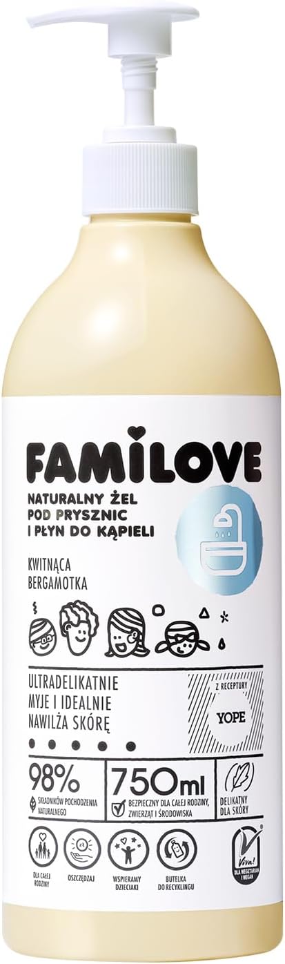 YOPE Shower Gel 98 Natural Ingredients Gentle Moisturising Hydrating Neutral PH FAMILOVE 750ml