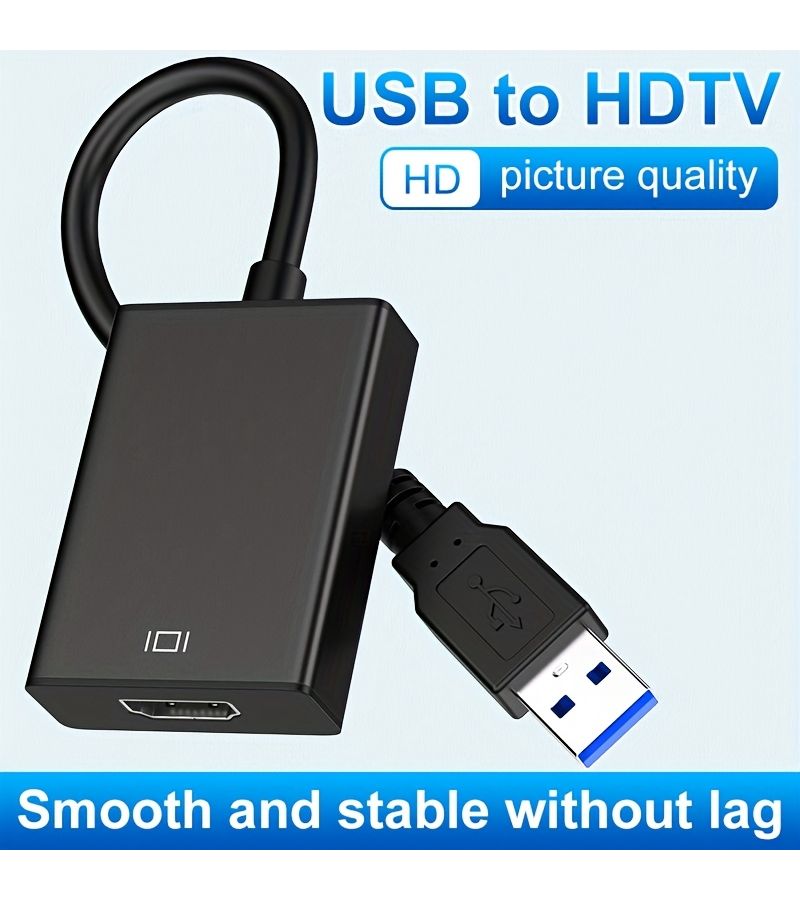 Black USB To HDTV Adapter For Windows Laptop And Desktop PC - Image 1