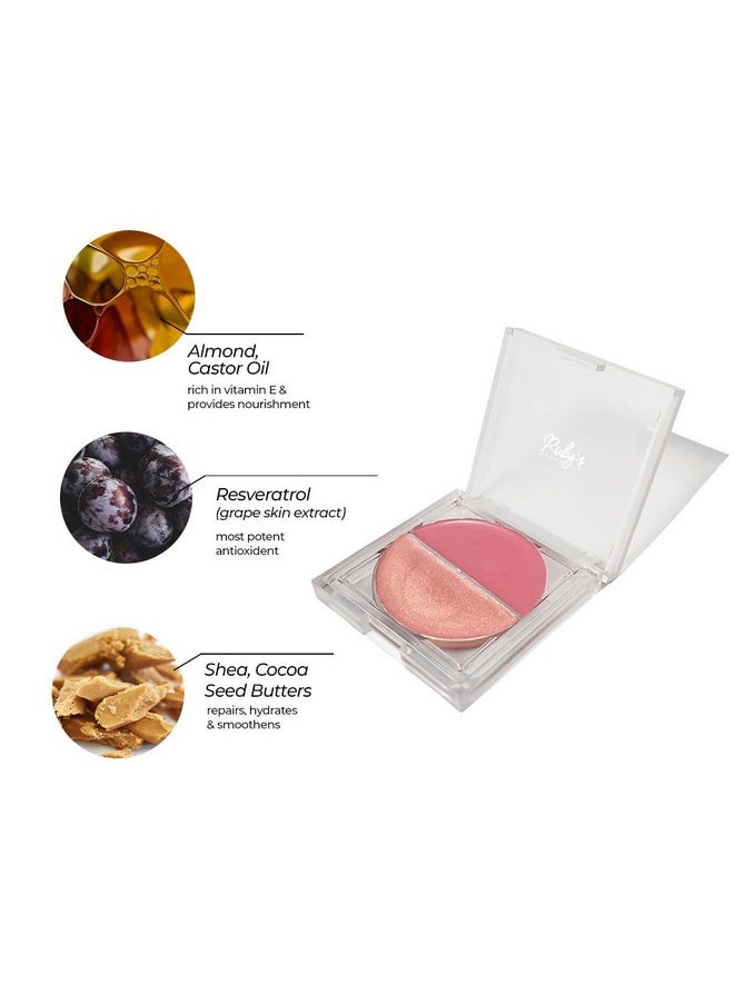 Ruby's Organics Cream Blush For Cheeks & Highlighter Duo Palette, Blusher For Face Makeup, Lightweight Flawless All Day Glow, All Skin Types, Natural &Paraben Free (Deep Rose + Illuminate) 9G  - Image 4