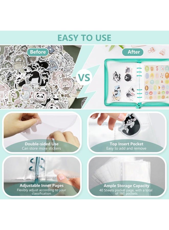 Ruatu Sticker Organizer Binder Sticker Storage Album A5 Sticker Book Collecting Album for Collecting Sticker Reusable Sticker Keeper Holder Book for Adult with Pockets and Zipper (Cyan) - Image 4