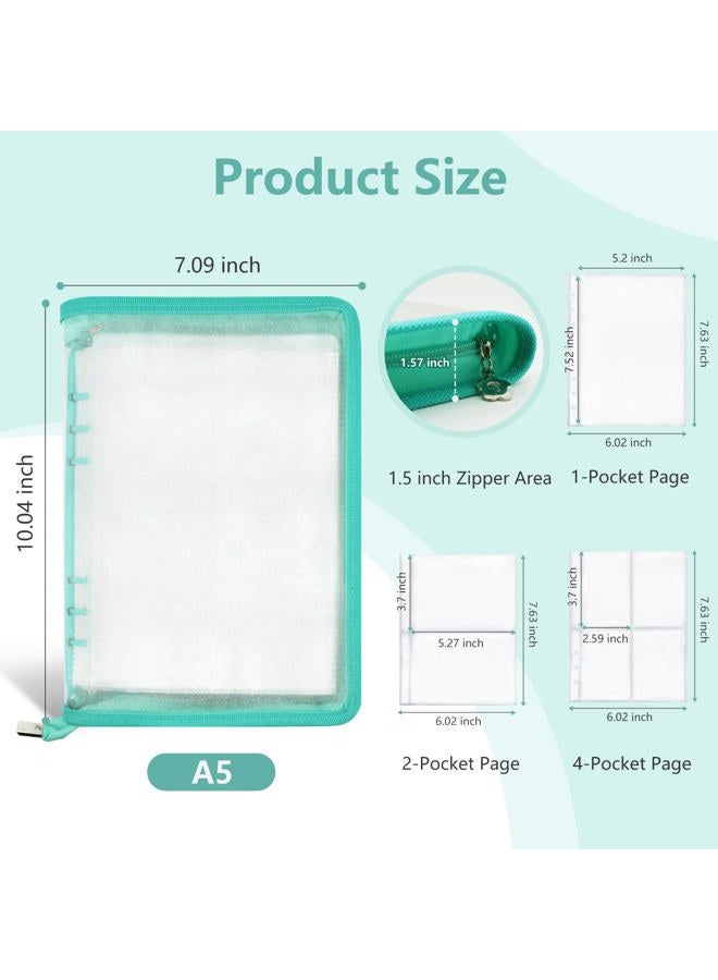 Ruatu Sticker Organizer Binder Sticker Storage Album A5 Sticker Book Collecting Album for Collecting Sticker Reusable Sticker Keeper Holder Book for Adult with Pockets and Zipper (Cyan) - Image 5
