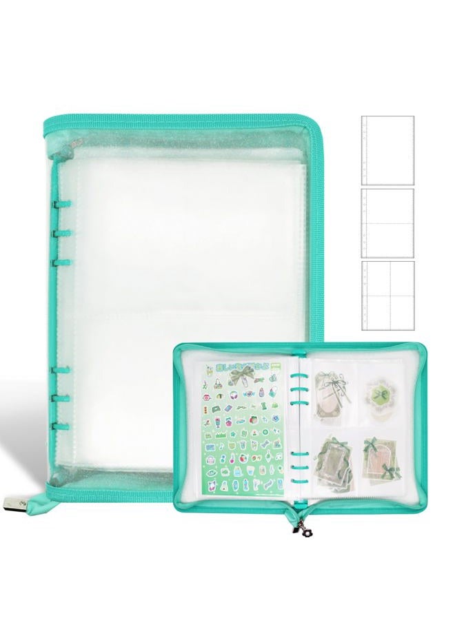 Ruatu Sticker Organizer Binder Sticker Storage Album A5 Sticker Book Collecting Album for Collecting Sticker Reusable Sticker Keeper Holder Book for Adult with Pockets and Zipper (Cyan) - Image 1