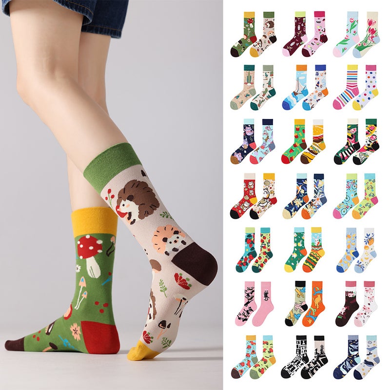 Unisex Cotton Mid-Calf Socks with Creative Patterns - Image 1