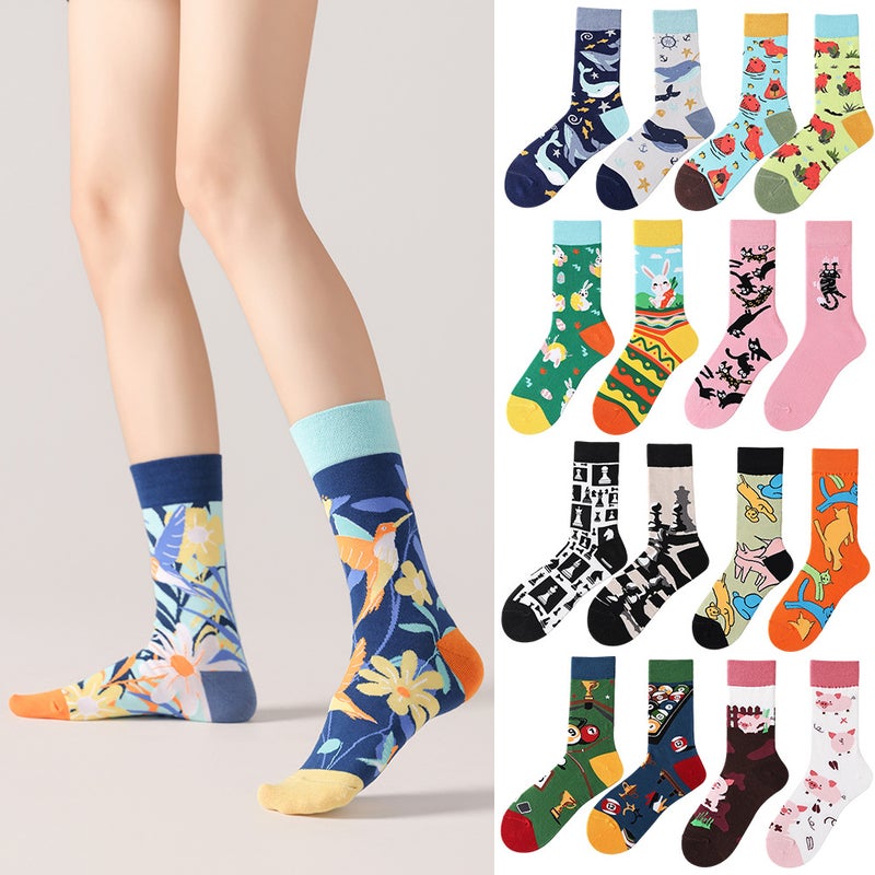 Unisex Cotton Mid-Calf Socks with Creative Patterns - Image 3