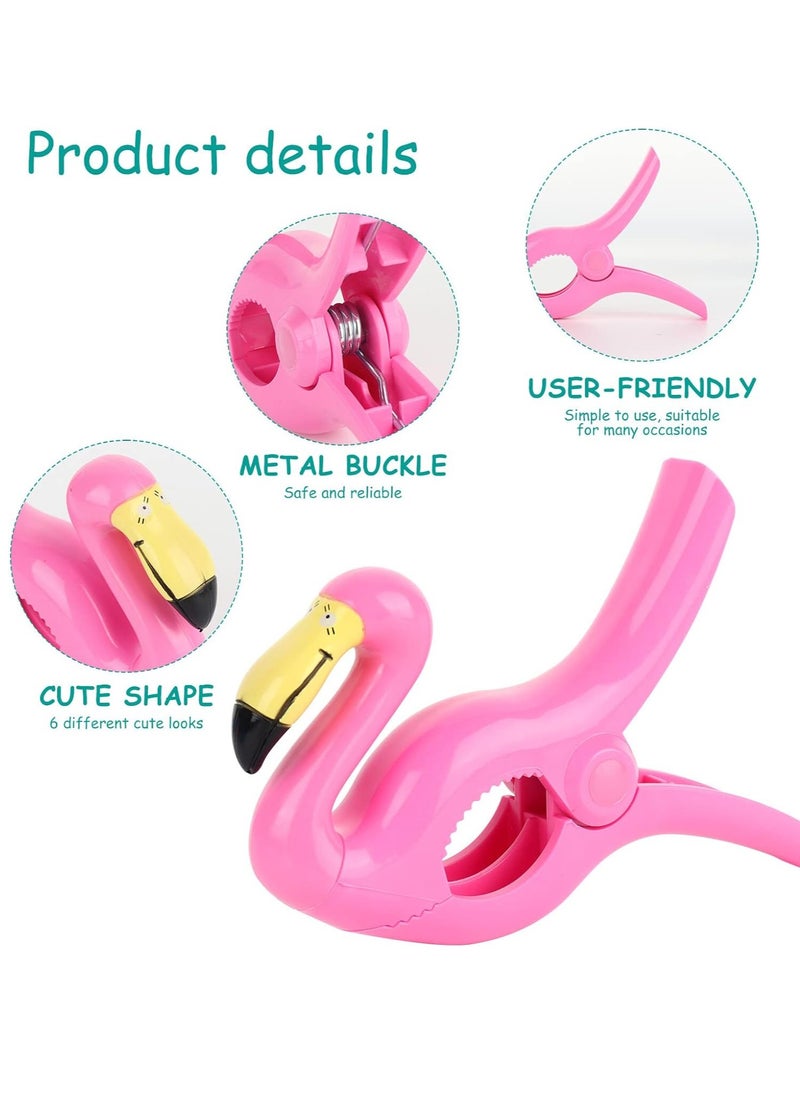 Generic - 6 Pieces Beach Towel Clips, Large Beach Towel Pegs Sunbed Towel Clips, Windproof, Laundry Clip Clothes Pegs for Sunbeds, Sun Loungers, Pool Chairs, Laundry (Flamingo + Parrot + Dolphin) - Image 1