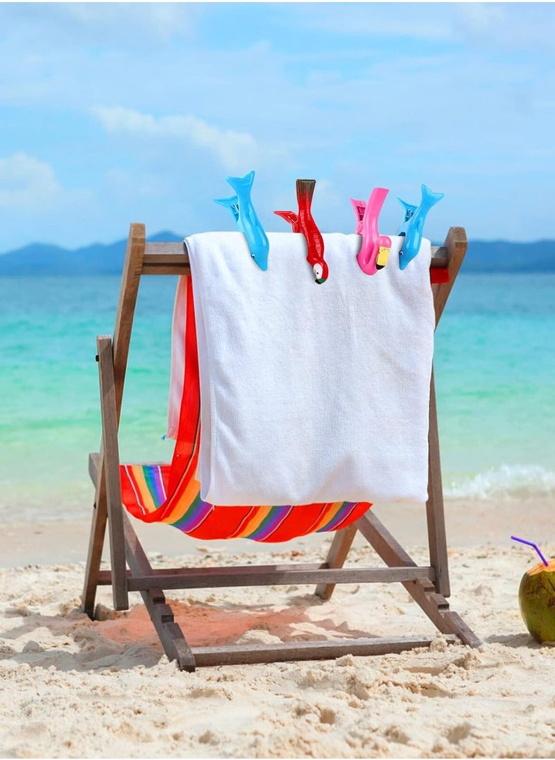 Generic - 6 Pieces Beach Towel Clips, Large Beach Towel Pegs Sunbed Towel Clips, Windproof, Laundry Clip Clothes Pegs for Sunbeds, Sun Loungers, Pool Chairs, Laundry (Flamingo + Parrot + Dolphin) - Image 1