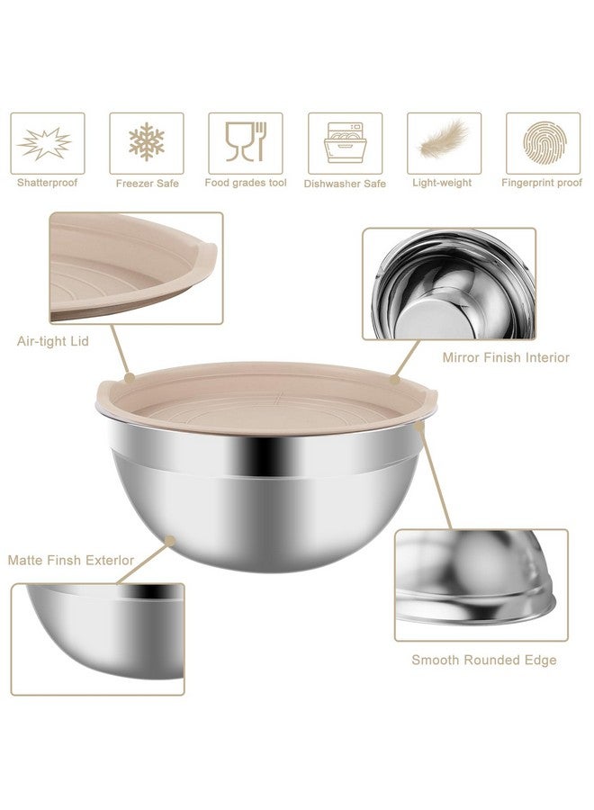 WEPSEN WEPSEN Mixing Bowls Set, 27PCS Khaki Mixing Bowls With Lids Set Stainless Steel Kitchen Large Nesting Metal Bowl 7QT to 1.5QT, Measuring Cups and Spoons for Prepping Cooking Serving  - Image 4