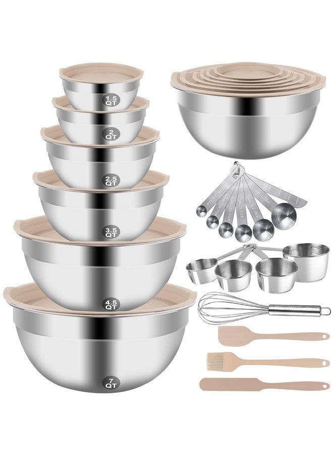 WEPSEN WEPSEN Mixing Bowls Set, 27PCS Khaki Mixing Bowls With Lids Set Stainless Steel Kitchen Large Nesting Metal Bowl 7QT to 1.5QT, Measuring Cups and Spoons for Prepping Cooking Serving  - Image 1