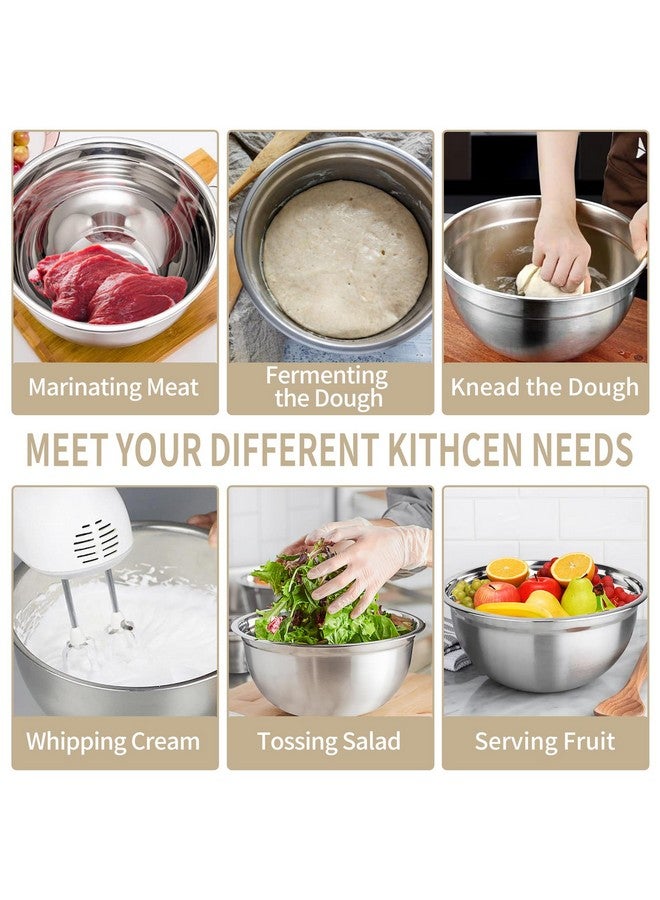 WEPSEN WEPSEN Mixing Bowls Set, 27PCS Khaki Mixing Bowls With Lids Set Stainless Steel Kitchen Large Nesting Metal Bowl 7QT to 1.5QT, Measuring Cups and Spoons for Prepping Cooking Serving  - Image 3