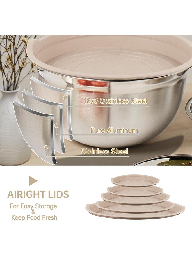 WEPSEN WEPSEN Mixing Bowls Set, 27PCS Khaki Mixing Bowls With Lids Set Stainless Steel Kitchen Large Nesting Metal Bowl 7QT to 1.5QT, Measuring Cups and Spoons for Prepping Cooking Serving  - Image 5