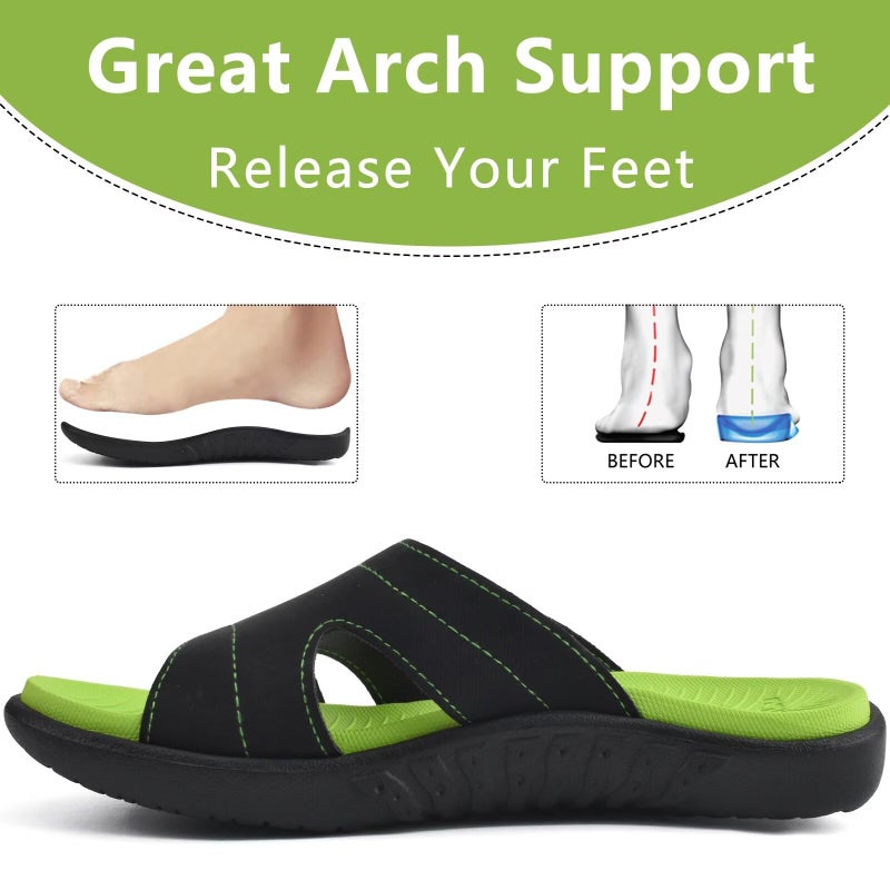 KuaiLu Womens Fashion Orthotic Slides Ladies Lightweight Athletic Yoga Mat Sandals Slip On Thick Cushion Slippers Sandals With Comfortable Plantar Fasciitis Arch Support Green Size 9 - Image 5