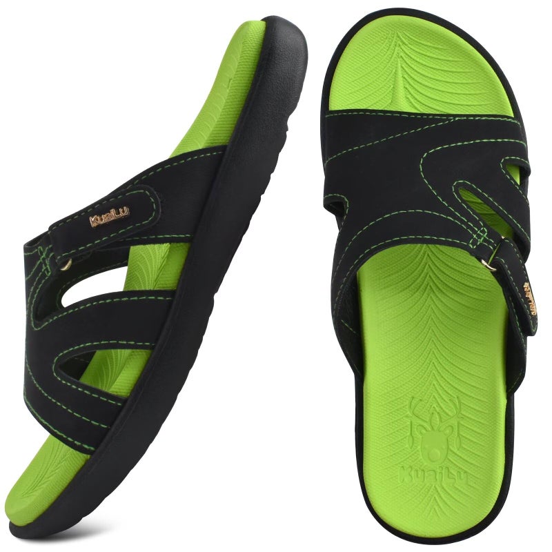 KuaiLu Womens Fashion Orthotic Slides Ladies Lightweight Athletic Yoga Mat Sandals Slip On Thick Cushion Slippers Sandals With Comfortable Plantar Fasciitis Arch Support Green Size 9 - Image 2