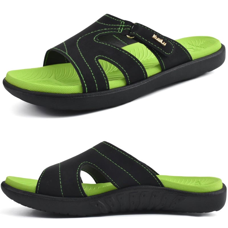 KuaiLu Womens Fashion Orthotic Slides Ladies Lightweight Athletic Yoga Mat Sandals Slip On Thick Cushion Slippers Sandals With Comfortable Plantar Fasciitis Arch Support Green Size 9 - Image 1