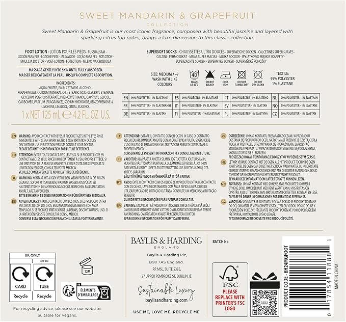 Baylis & Harding مجموعة هدايا العناية بالقدم الفاخرة من بايليس هاردينغ بنكهة المندرين الحلو والجريب فروت، صديقة للنباتيين، عبوة من 1