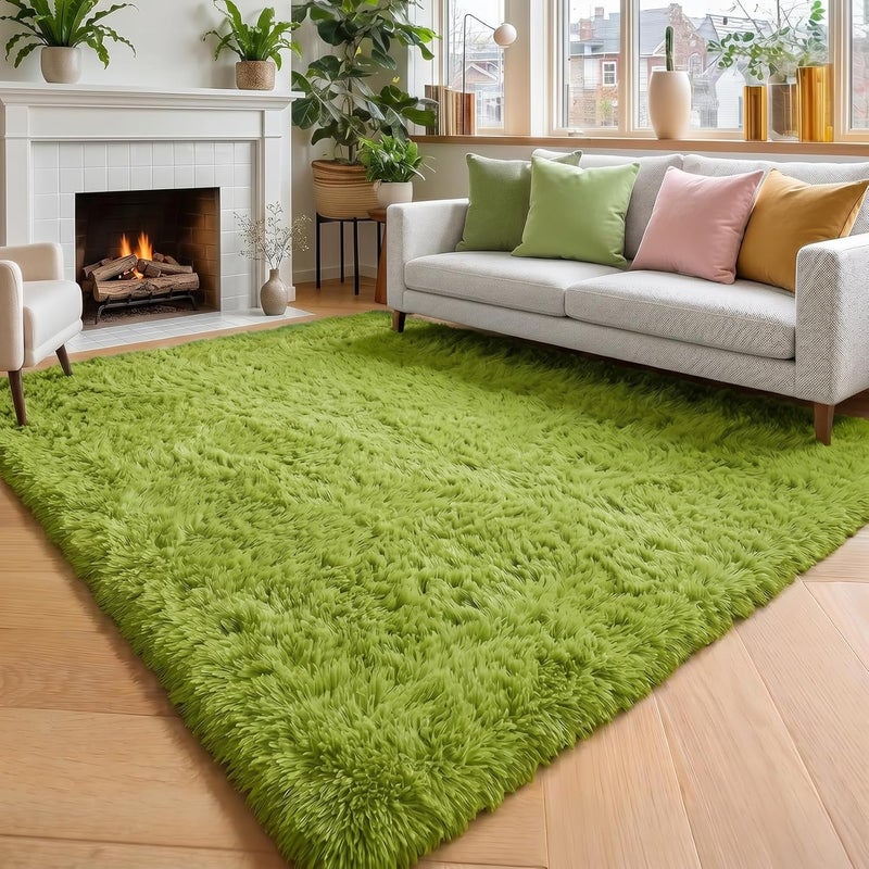 Amdrebio Grass Green Area Rug for Bedroom,5'X7',Fluffy Shag Rug for Living Room,Furry Carpet for Kids Room,Shaggy Throw Rug for Nursery Room,Fuzzy Plush Rug,Green Carpet,Rectangle,Cute Room Decor for Baby - Image 5
