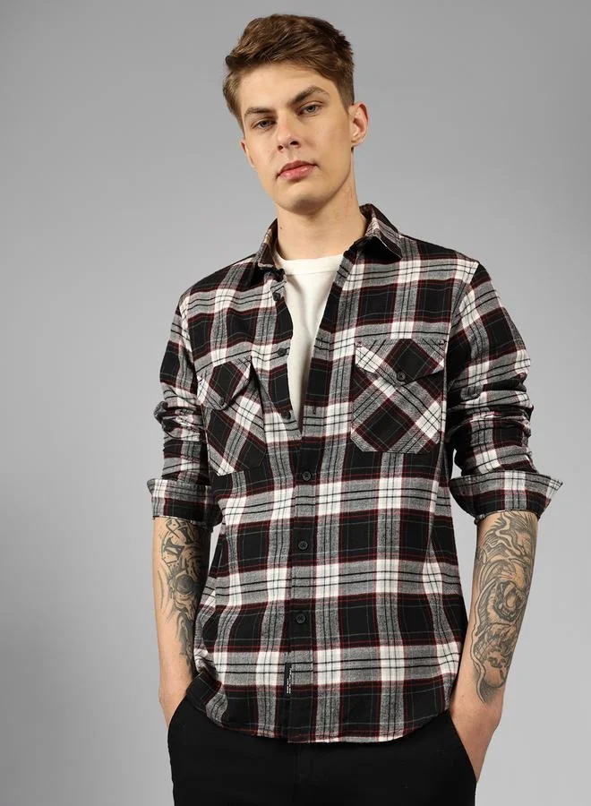 Dennis Lingo Relaxed Fit Black Cotton Shirt Spread Collar
